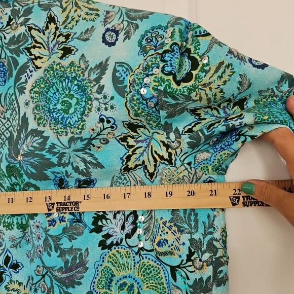 Coldwater Creek Colorful Tapestry Open Front Tropical  Boho Blazer Jacket SZ Med - Picture 7 of 8